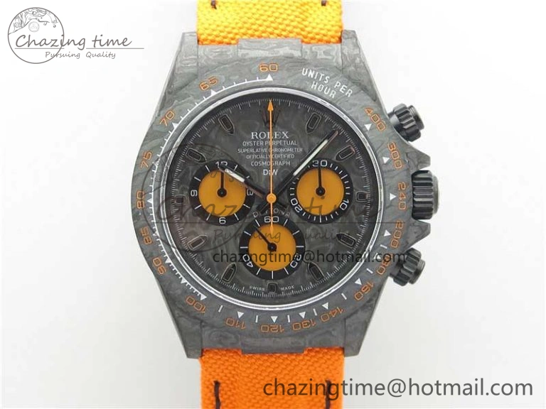 Original Daytona DIW Carbon Noob 1:1 Best Edition Black Orange Dial on Orange Nylon Strap SA 2586