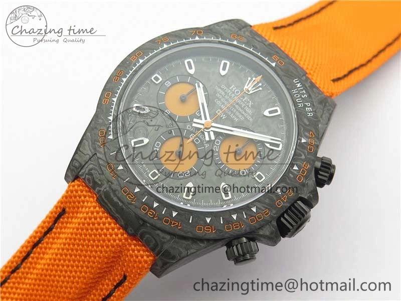 Original Daytona DIW Carbon Noob 1:1 Best Edition Black Orange Dial on Orange Nylon Strap SA 2586