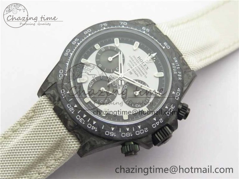 Comfortable Daytona DIW Carbon Noob 1:1 Best Edition White Black Dial on Nylon Strap SA 2614