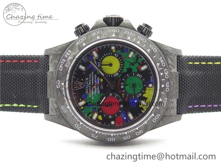 Efficient Daytona DIW Carbon OMF Best Edition Black  Dial on Black Nylon Strap A 2840