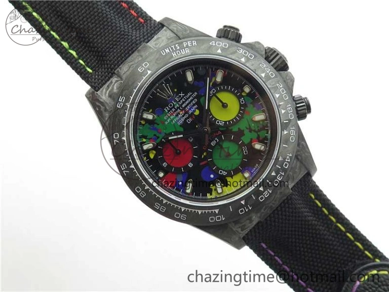 Efficient Daytona DIW Carbon OMF Best Edition Black  Dial on Black Nylon Strap A 2840