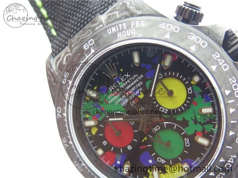 Efficient Daytona DIW Carbon OMF Best Edition Black  Dial on Black Nylon Strap A 2840