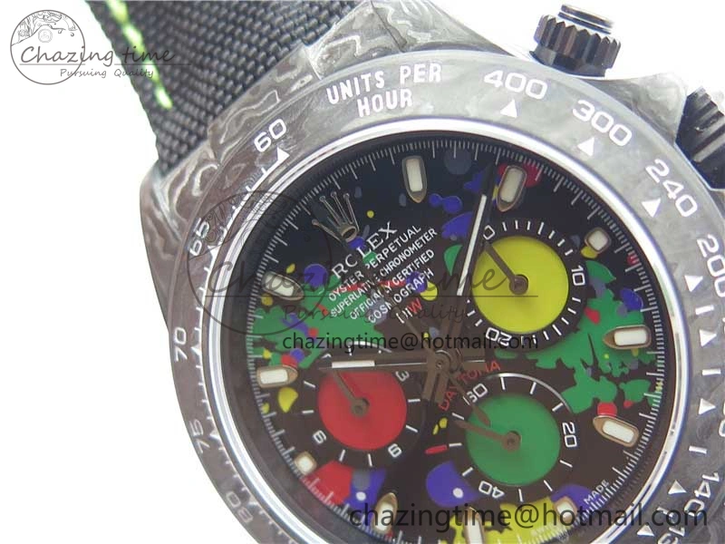 Efficient Daytona DIW Carbon OMF Best Edition Black  Dial on Black Nylon Strap A 2840