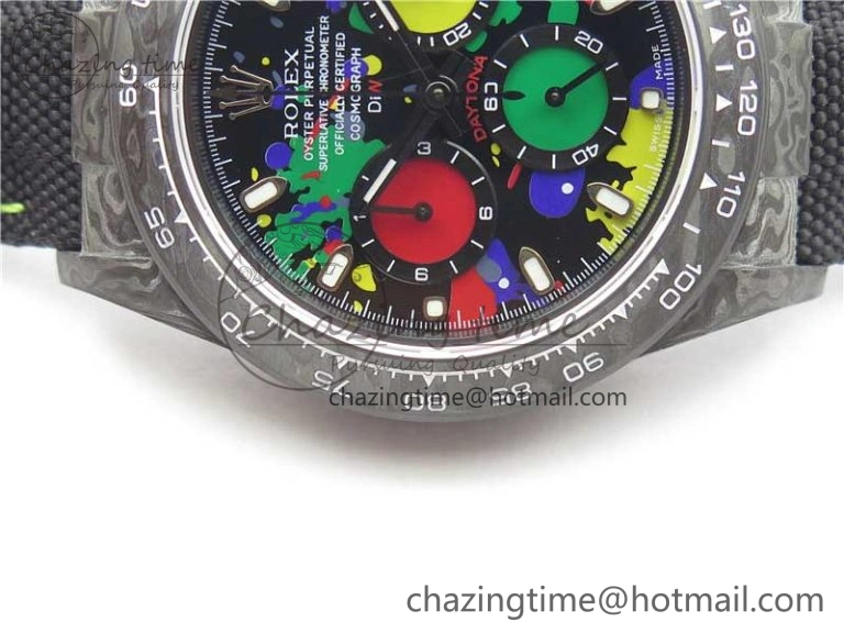 Efficient Daytona DIW Carbon OMF Best Edition Black  Dial on Black Nylon Strap A 2840
