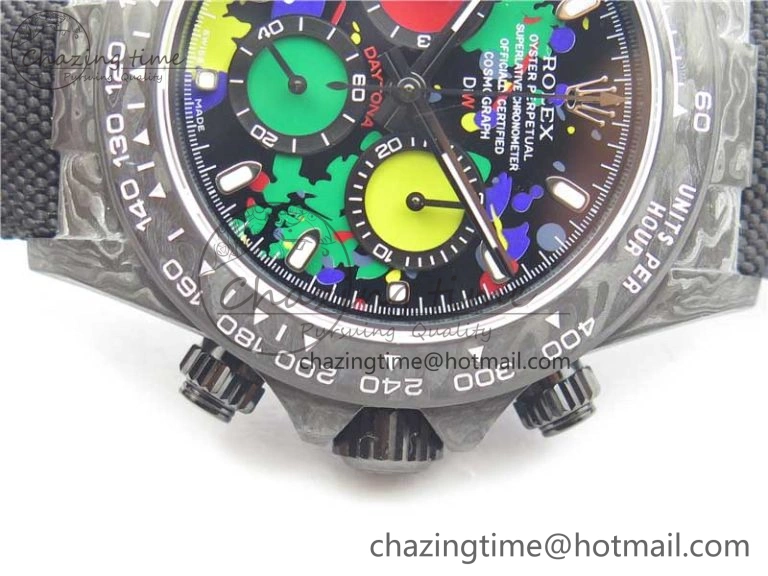 Efficient Daytona DIW Carbon OMF Best Edition Black  Dial on Black Nylon Strap A 2840