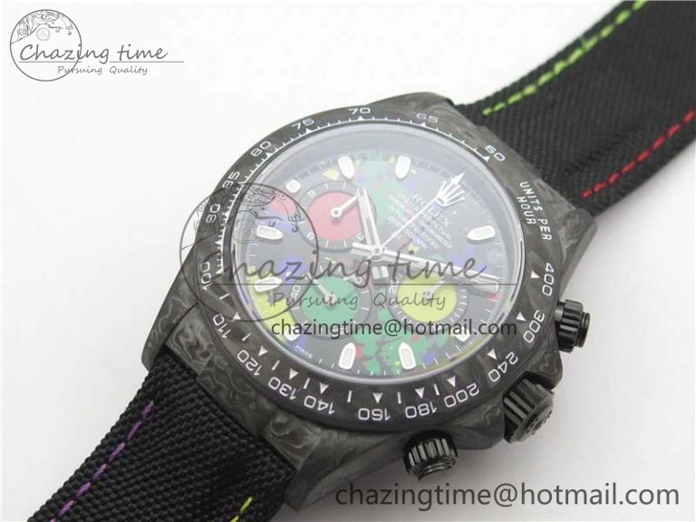 Efficient Daytona DIW Carbon OMF Best Edition Black  Dial on Black Nylon Strap A 2840