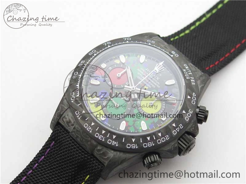 Efficient Daytona DIW Carbon OMF Best Edition Black  Dial on Black Nylon Strap A 2840