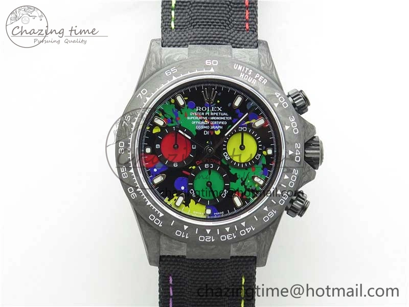 Efficient Daytona DIW Carbon OMF Best Edition Black  Dial on Black Nylon Strap A 2840