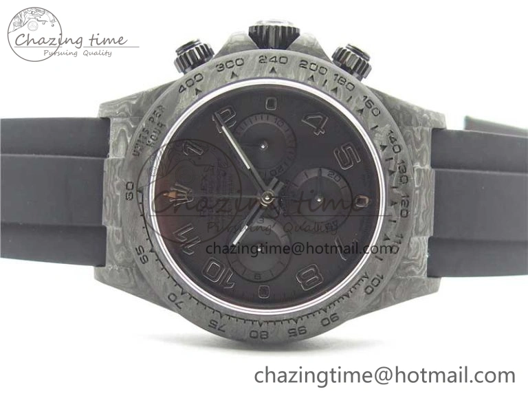 Comfortable Daytona DIW Carbon OMF Best Edition Black Dial Numbers Markers on Black Rubber Strap A 2832