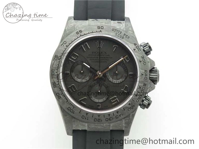 Comfortable Daytona DIW Carbon OMF Best Edition Black Dial Numbers Markers on Black Rubber Strap A 2832