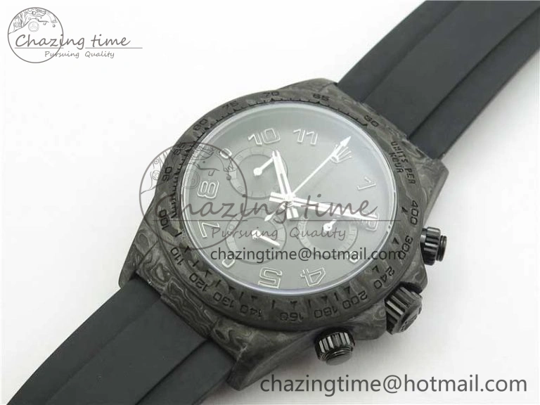 Comfortable Daytona DIW Carbon OMF Best Edition Black Dial Numbers Markers on Black Rubber Strap A 2832
