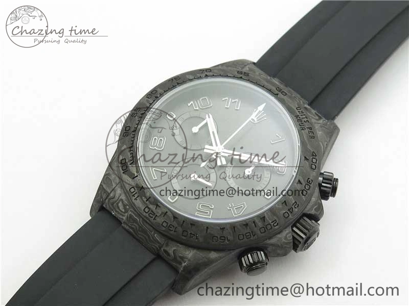 Comfortable Daytona DIW Carbon OMF Best Edition Black Dial Numbers Markers on Black Rubber Strap A 2832