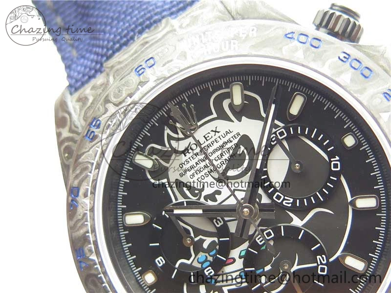 NewStyle Daytona DIW Carbon OMF Best Edition Black Dial on Deep Blue Nylon Strap A 2839