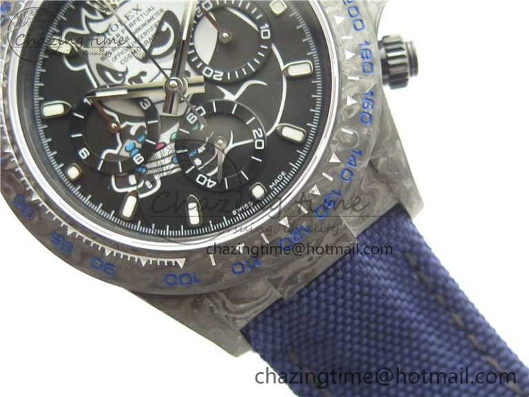 NewStyle Daytona DIW Carbon OMF Best Edition Black Dial on Deep Blue Nylon Strap A 2839