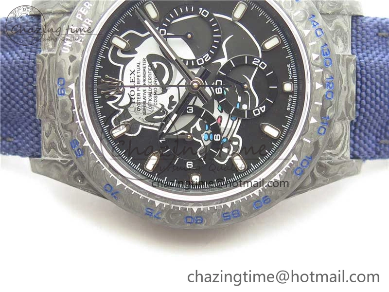 NewStyle Daytona DIW Carbon OMF Best Edition Black Dial on Deep Blue Nylon Strap A 2839