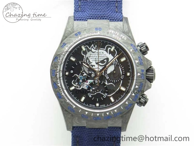 NewStyle Daytona DIW Carbon OMF Best Edition Black Dial on Deep Blue Nylon Strap A 2839