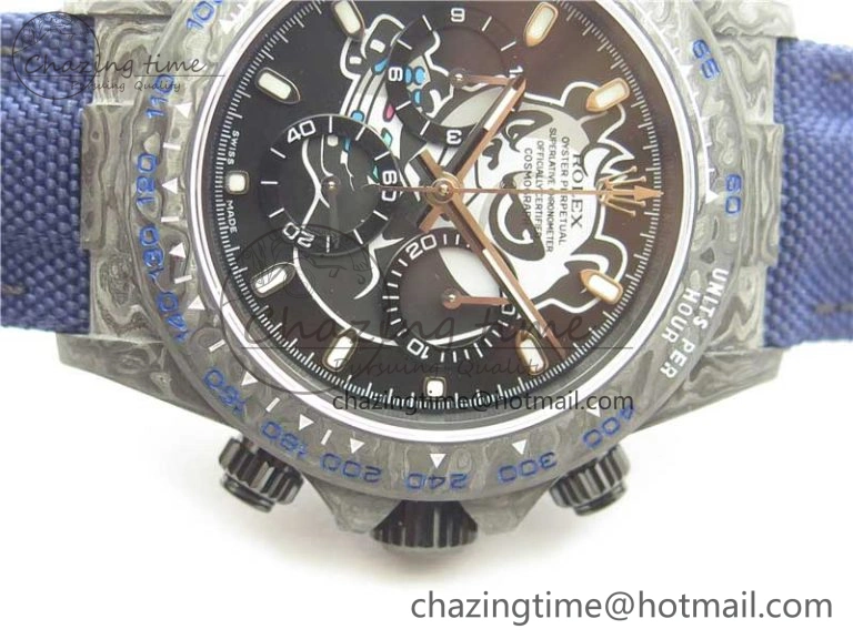 NewStyle Daytona DIW Carbon OMF Best Edition Black Dial on Deep Blue Nylon Strap A 2839