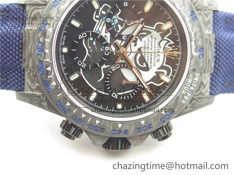 NewStyle Daytona DIW Carbon OMF Best Edition Black Dial on Deep Blue Nylon Strap A 2839