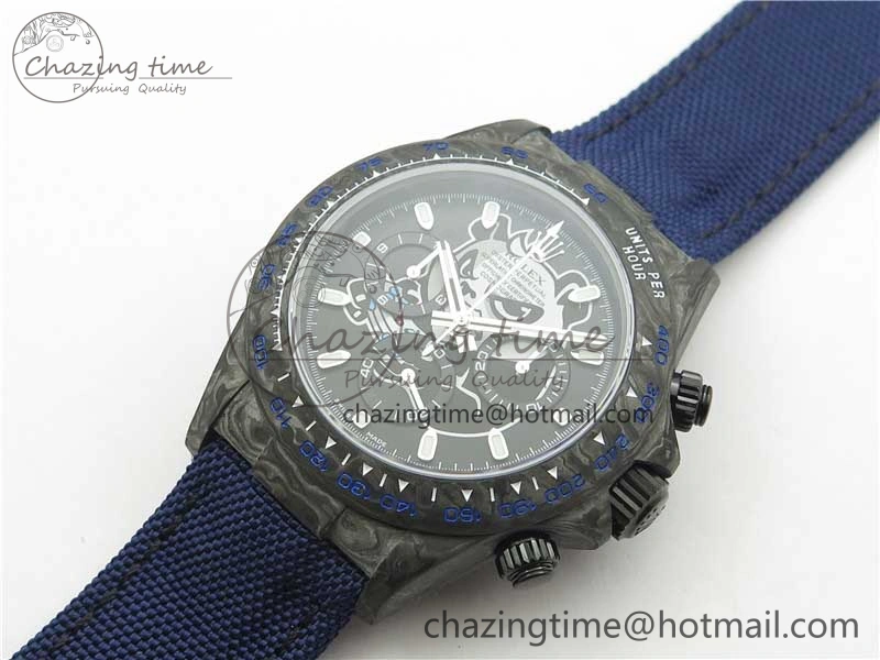 NewStyle Daytona DIW Carbon OMF Best Edition Black Dial on Deep Blue Nylon Strap A 2839