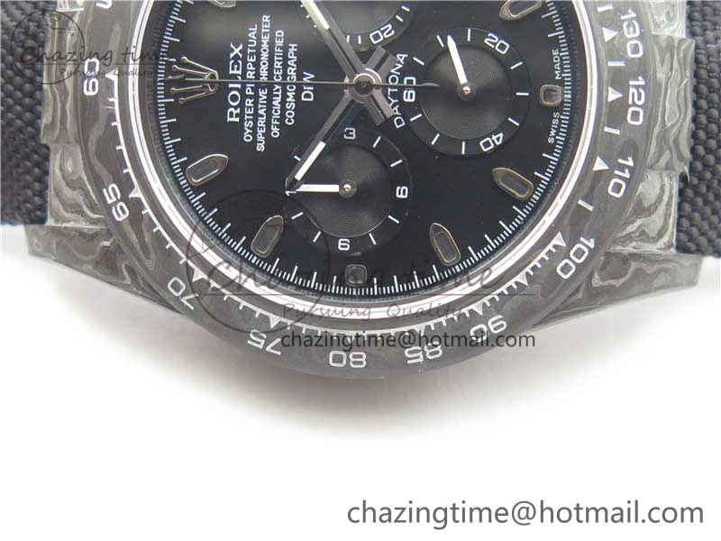 Trendsetting Daytona DIW Carbon OMF Best Edition Black Black Dial on Black Nylon Strap A 2847