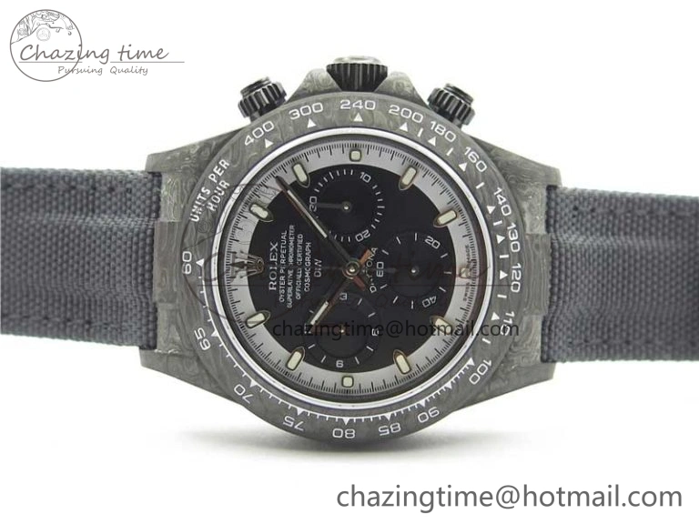EyeCatching Daytona DIW Carbon OMF Best Edition Black White Dial on Black Nylon Strap A 2843