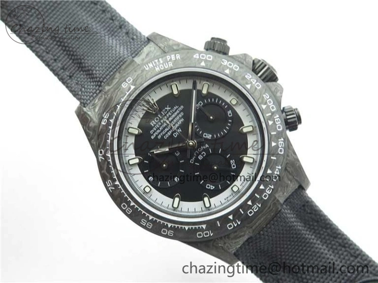 EyeCatching Daytona DIW Carbon OMF Best Edition Black White Dial on Black Nylon Strap A 2843