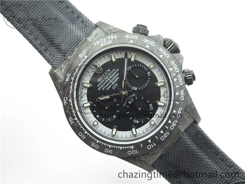 EyeCatching Daytona DIW Carbon OMF Best Edition Black White Dial on Black Nylon Strap A 2843