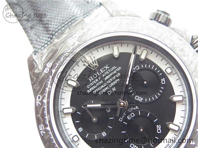 EyeCatching Daytona DIW Carbon OMF Best Edition Black White Dial on Black Nylon Strap A 2843