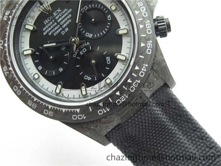 EyeCatching Daytona DIW Carbon OMF Best Edition Black White Dial on Black Nylon Strap A 2843