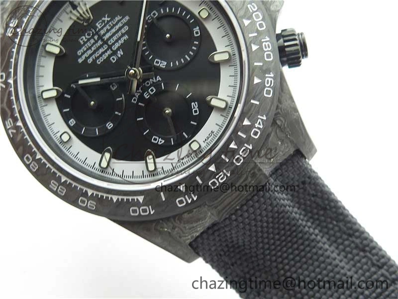 EyeCatching Daytona DIW Carbon OMF Best Edition Black White Dial on Black Nylon Strap A 2843