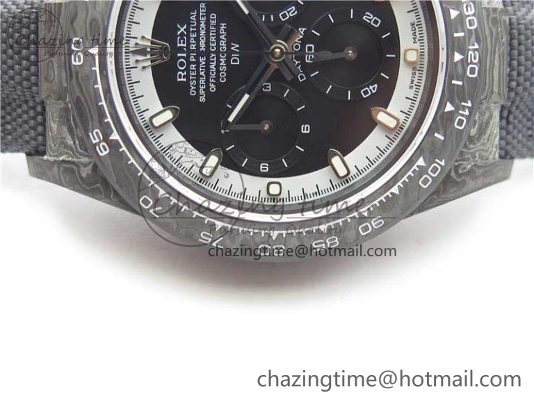 EyeCatching Daytona DIW Carbon OMF Best Edition Black White Dial on Black Nylon Strap A 2843