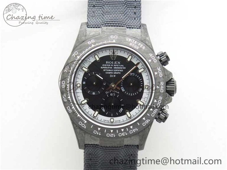 EyeCatching Daytona DIW Carbon OMF Best Edition Black White Dial on Black Nylon Strap A 2843