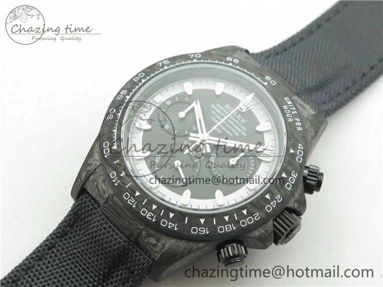 EyeCatching Daytona DIW Carbon OMF Best Edition Black White Dial on Black Nylon Strap A 2843