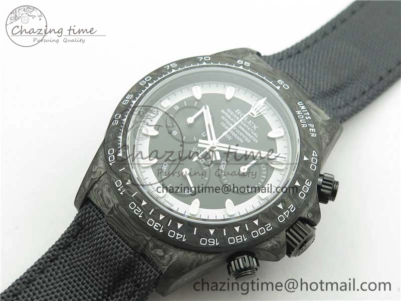 EyeCatching Daytona DIW Carbon OMF Best Edition Black White Dial on Black Nylon Strap A 2843