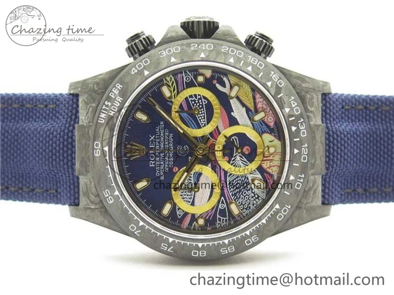 HighQuality Daytona DIW Carbon OMF Best Edition Blue Paint Dial on Deep Blue Nylon Strap A 2842