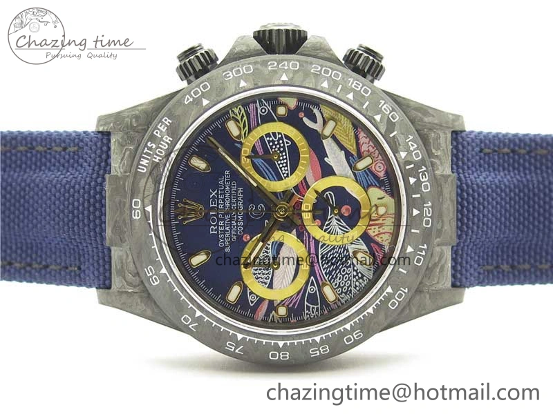 HighQuality Daytona DIW Carbon OMF Best Edition Blue Paint Dial on Deep Blue Nylon Strap A 2842