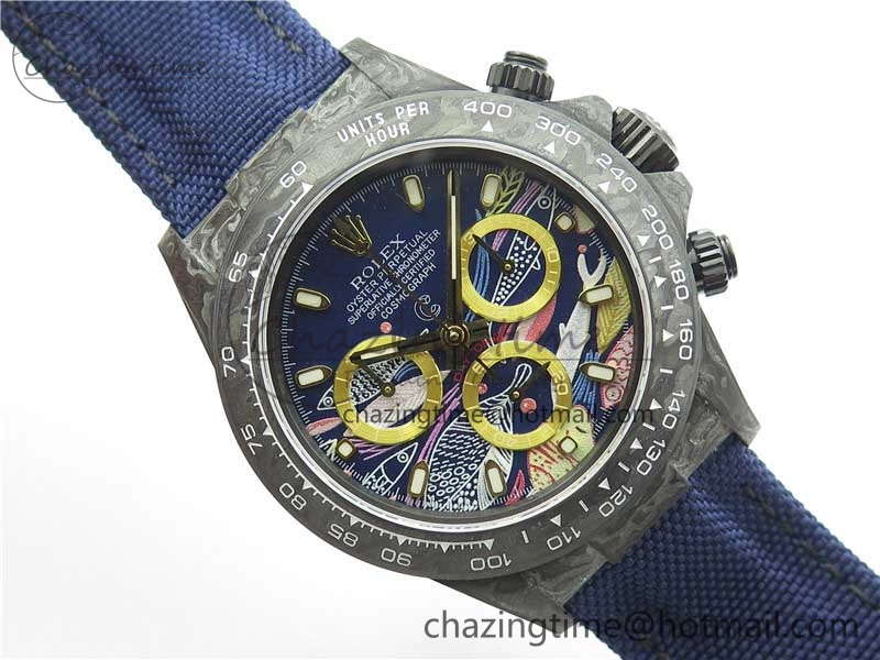 HighQuality Daytona DIW Carbon OMF Best Edition Blue Paint Dial on Deep Blue Nylon Strap A 2842