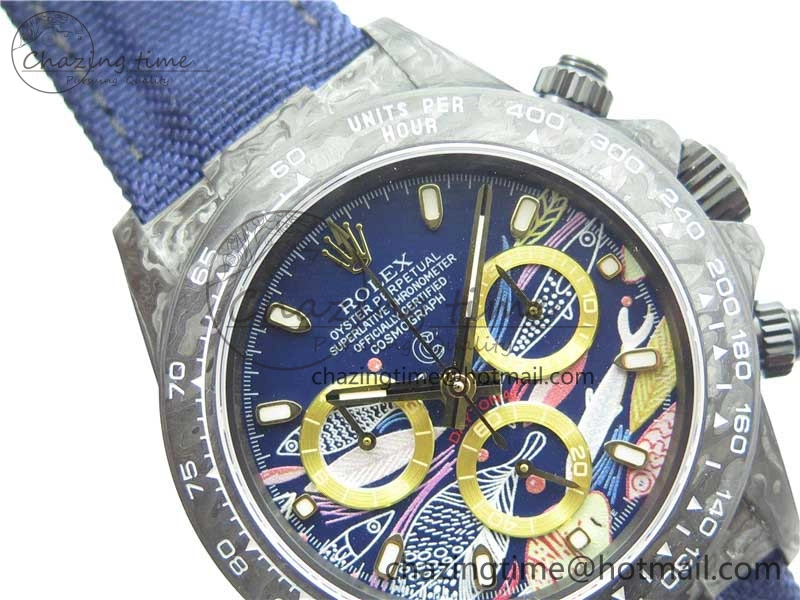 HighQuality Daytona DIW Carbon OMF Best Edition Blue Paint Dial on Deep Blue Nylon Strap A 2842