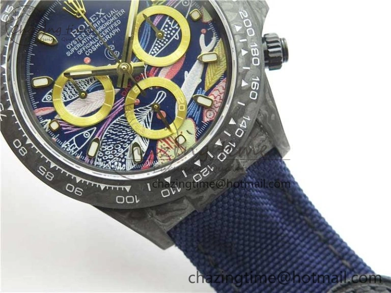 HighQuality Daytona DIW Carbon OMF Best Edition Blue Paint Dial on Deep Blue Nylon Strap A 2842