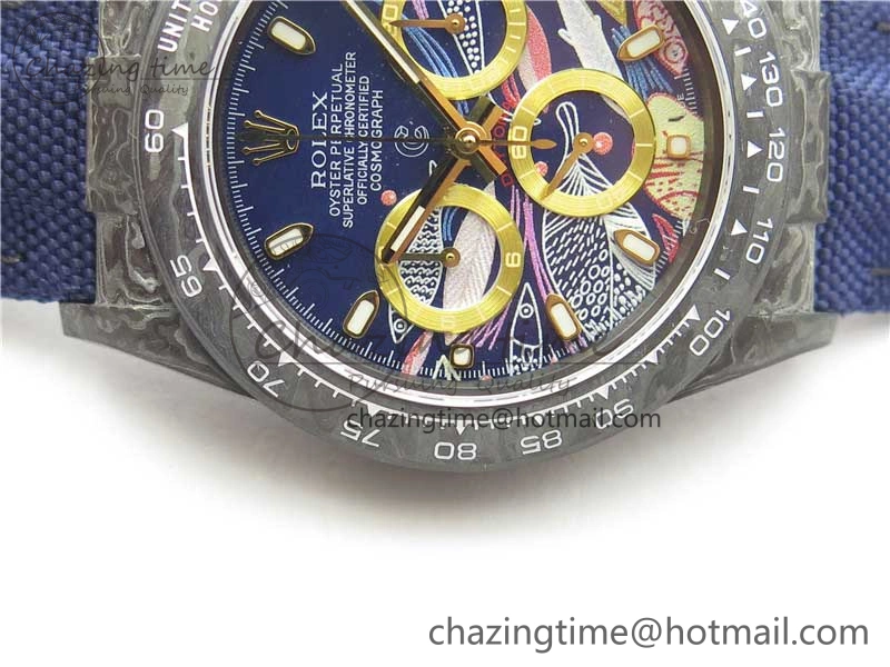 HighQuality Daytona DIW Carbon OMF Best Edition Blue Paint Dial on Deep Blue Nylon Strap A 2842