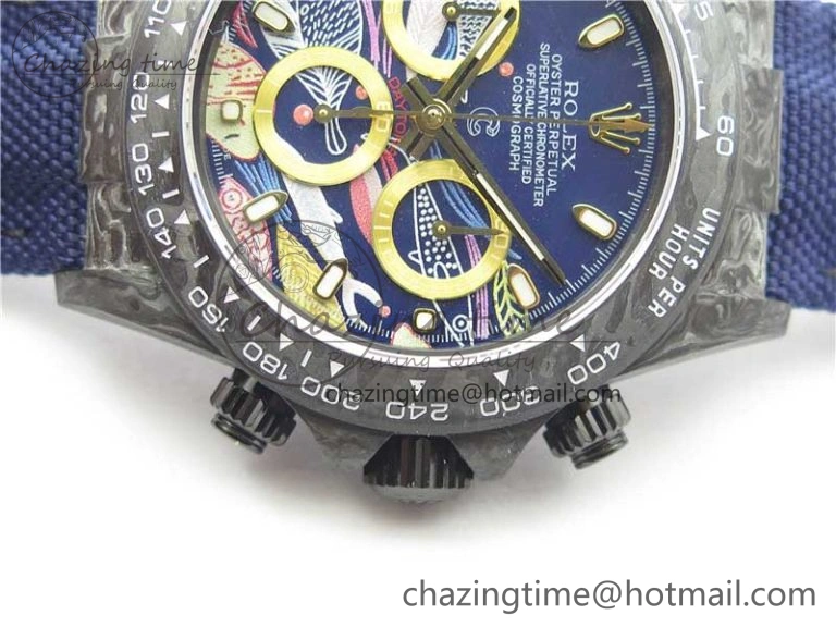 HighQuality Daytona DIW Carbon OMF Best Edition Blue Paint Dial on Deep Blue Nylon Strap A 2842
