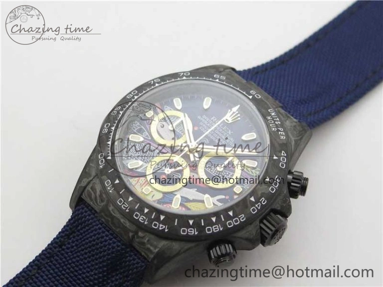 HighQuality Daytona DIW Carbon OMF Best Edition Blue Paint Dial on Deep Blue Nylon Strap A 2842