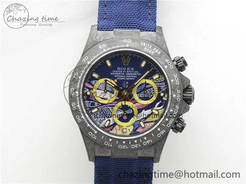 HighQuality Daytona DIW Carbon OMF Best Edition Blue Paint Dial on Deep Blue Nylon Strap A 2842