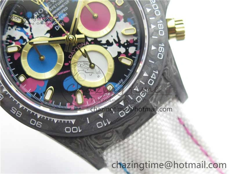 Daytona DIW Carbon OMF Best Edition Blue Pink White Dial on White Nylon Strap A Bold 2833