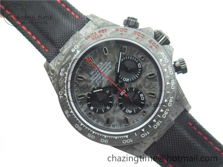FashionForward Daytona DIW Carbon OMF Best Edition Carbon Black Dial Red Hand on Black Nylon Strap A 2846