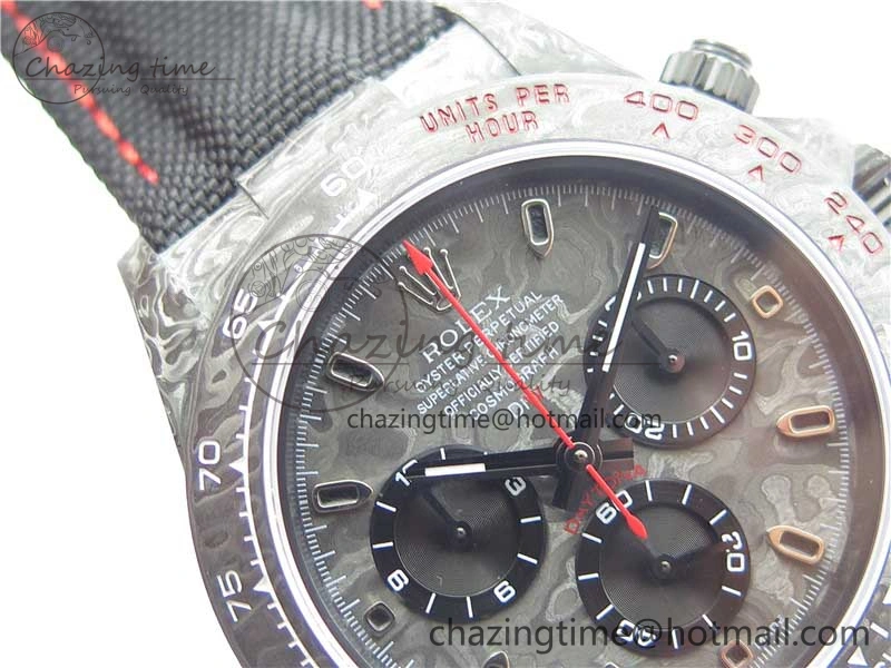 FashionForward Daytona DIW Carbon OMF Best Edition Carbon Black Dial Red Hand on Black Nylon Strap A 2846