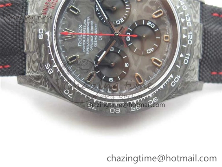 FashionForward Daytona DIW Carbon OMF Best Edition Carbon Black Dial Red Hand on Black Nylon Strap A 2846