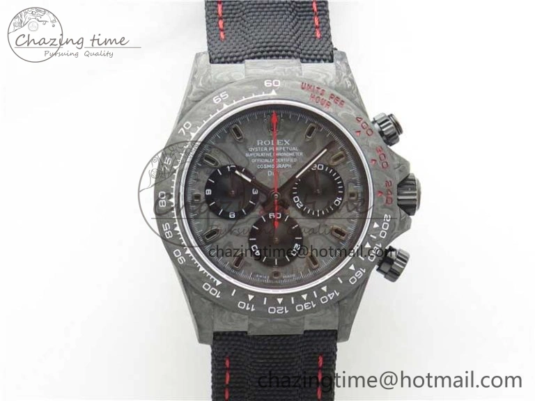 FashionForward Daytona DIW Carbon OMF Best Edition Carbon Black Dial Red Hand on Black Nylon Strap A 2846