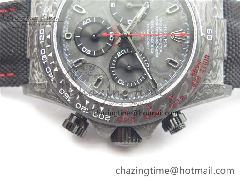 FashionForward Daytona DIW Carbon OMF Best Edition Carbon Black Dial Red Hand on Black Nylon Strap A 2846