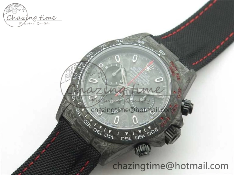 FashionForward Daytona DIW Carbon OMF Best Edition Carbon Black Dial Red Hand on Black Nylon Strap A 2846